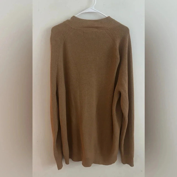 Nordstrom Mens Shop 1/4 Zip Sweater XXL Tan Ribbed Knit Minimalist Heavyweight - Picture 4 of 6